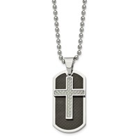 Chisel Stainless Steel Polished Black and Grey Carbon Fiber Inlay 2 Piece Cross Dog Tag on a Ball Chain Necklace, 24" view 1