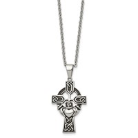 Chisel Stainless Steel Antiqued and Polished Claddagh Cross Pendant on a Cable Chain Necklace, 20" view 3