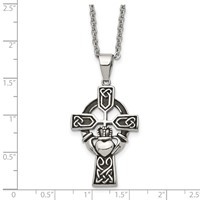 Chisel Stainless Steel Antiqued and Polished Claddagh Cross Pendant on a Cable Chain Necklace, 20" view 5