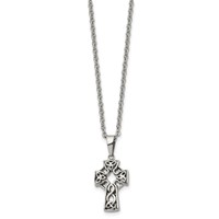 Chisel Stainless Steel Antiqued and Brushed Celtic Cross Pendant on an 18 Inch Cable Chain Necklace view 3