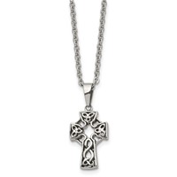 Chisel Stainless Steel Antiqued and Brushed Celtic Cross Pendant on an 18 Inch Cable Chain Necklace view 1