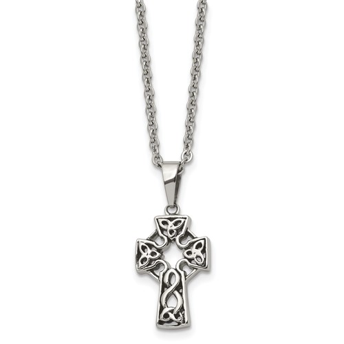 Chisel Stainless Steel Antiqued and Brushed Celtic Cross Pendant on an Cable Chain Necklace, 18"