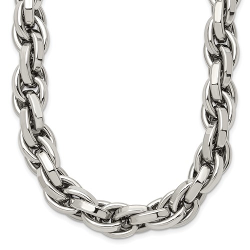 Chisel Stainless Steel Polished Oval Link Necklace, 24"