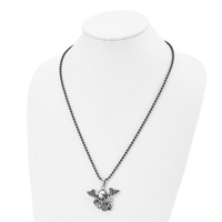 Stainless Steel Antiqued & Polished Black IP Skulls Necklace with Wings, 24" view 4