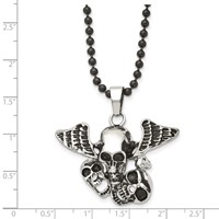 Stainless Steel Antiqued & Polished Black IP Skulls Necklace with Wings, 24" view 5