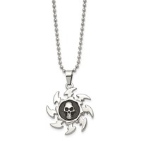 Chisel Stainless Steel Antiqued and Polished Skull on Saw Blade Pendant on a Ball Chain Necklace, 24" view 3