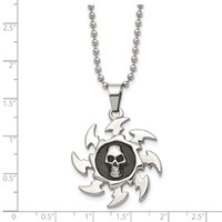 Chisel Stainless Steel Antiqued and Polished Skull on Saw Blade Pendant on a Ball Chain Necklace, 24" view 5