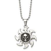 Chisel Stainless Steel Antiqued and Polished Skull on Saw Blade Pendant on a Ball Chain Necklace, 24" view 1