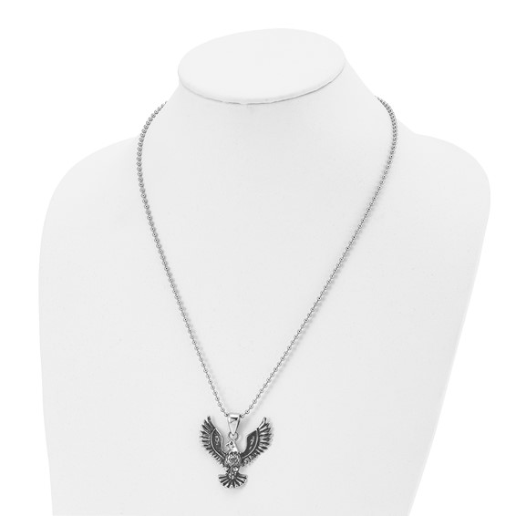 Chisel Stainless Steel Antiqued and Polished Eagle Pendant on a 22 inch Ball Chain Necklace