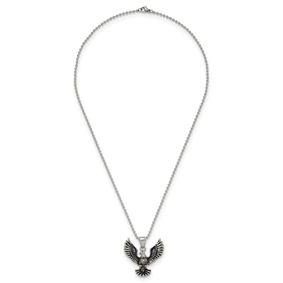 Chisel Stainless Steel Antiqued and Polished Eagle Pendant on a 22 inch Ball Chain Necklace