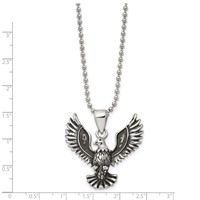 Chisel Stainless Steel Antiqued and Polished Eagle Pendant on a Ball Chain Necklace, 22" view 3