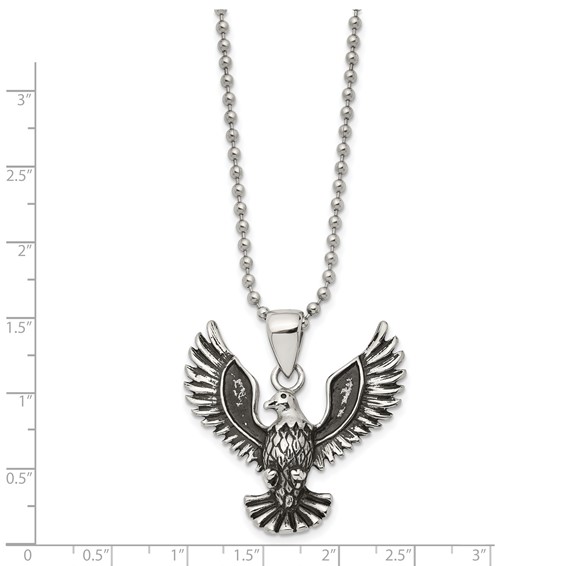 Chisel Stainless Steel Antiqued and Polished Eagle Pendant on a 22 inch Ball Chain Necklace