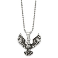 Chisel Stainless Steel Antiqued and Polished Eagle Pendant on a Ball Chain Necklace, 22" view 1