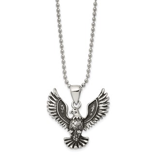Chisel Stainless Steel Antiqued and Polished Eagle Pendant on a 22 inch Ball Chain Necklace