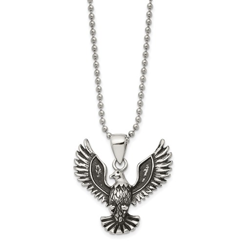 Chisel Stainless Steel Antiqued and Polished Eagle Pendant on a Ball Chain Necklace, 22"