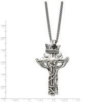 Chisel Stainless Steel Polished and Enameled 2 Piece Cross Necklace with Crown Pendant on a Curb Chain, 22" view 3
