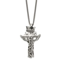 Chisel Stainless Steel Polished and Enameled 2 Piece Cross Necklace with Crown Pendant on a Curb Chain, 22" view 1