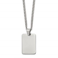 Chisel Stainless Steel Polished Rectangle Dog Tag on a Curb Chain Necklace, 24" view 1