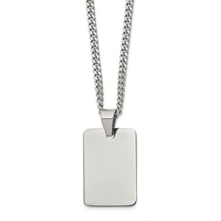 Chisel Stainless Steel Polished Rectangle Dog Tag on a 24 inch Curb Chain Necklace
