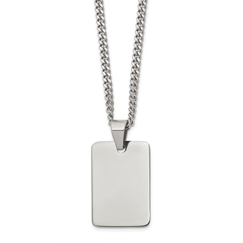 Chisel Stainless Steel Polished Rectangle Dog Tag on a Curb Chain Necklace, 24"