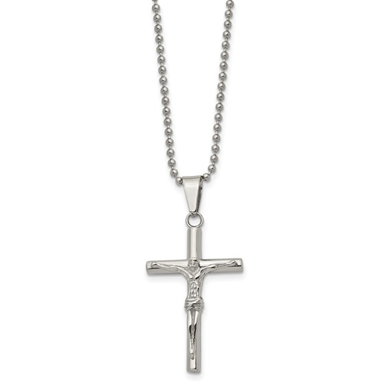 Chisel Stainless Steel Polished Crucifix Pendant on a 22 inch Ball Chain Necklace