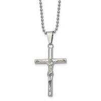 Chisel Stainless Steel Polished Crucifix Pendant on a Ball Chain Necklace, 22" view 1