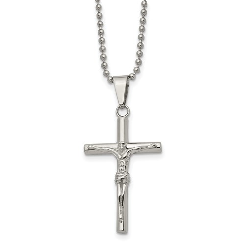 Chisel Stainless Steel Polished Crucifix Pendant on a Ball Chain Necklace, 22"