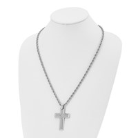 Chisel Stainless Steel Polished Necklace with CZ Cross Pendant on a Rope Chain, 24" view 4