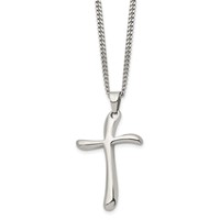 Chisel Stainless Steel Polished Wavy Cross Pendant on a Curb Chain Necklace, 22" view 3