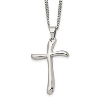Chisel Stainless Steel Polished Wavy Cross Pendant on a Curb Chain Necklace, 22" view 1