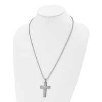 Chisel Stainless Steel Polished and Textured Cross Pendant on a Ball Chain Necklace, 24" view 4