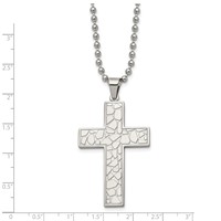 Chisel Stainless Steel Polished and Textured Cross Pendant on a Ball Chain Necklace, 24" view 3