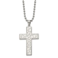 Chisel Stainless Steel Polished and Textured Cross Pendant on a Ball Chain Necklace, 24" view 1