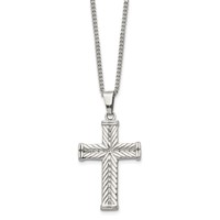 Chisel Stainless Steel Polished and Textured Cross Pendant on a Curb Chain Necklace, 22" view 3