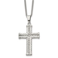 Chisel Stainless Steel Polished and Textured Cross Pendant on a Curb Chain Necklace, 22" view 1