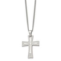 Chisel Stainless Steel Brushed and Polished Cross Pendant on a Cable Chain Necklace, 24" view 3