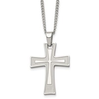 Chisel Stainless Steel Brushed and Polished Cross Pendant on a Cable Chain Necklace, 24" view 1