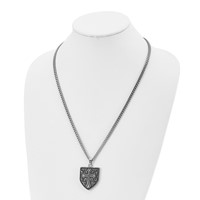 Chisel Stainless Steel Antiqued Polished and Textured Cross Shield Pendant on a Curb Chain Necklace, 24" view 4