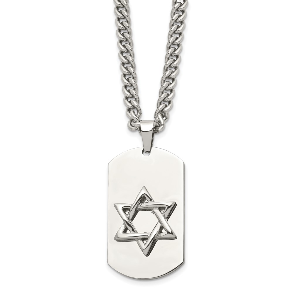 Stainless Steel Polished Star of David Dog Tag 24in Necklace