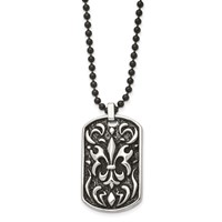 Stainless Steel Antiqued and Polished Black IP Fleur De Lis Dog Tag Necklac view 3