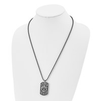 Stainless Steel Antiqued and Polished Black IP Fleur De Lis Dog Tag Necklac view 4
