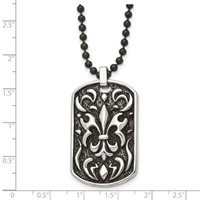 Stainless Steel Antiqued and Polished Black IP Fleur De Lis Dog Tag Necklac view 5