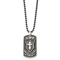 Chisel Stainless Steel Antiqued Polished and Textured Cross Shield Dog Tag on a Ball Chain Necklace, 24" view 3