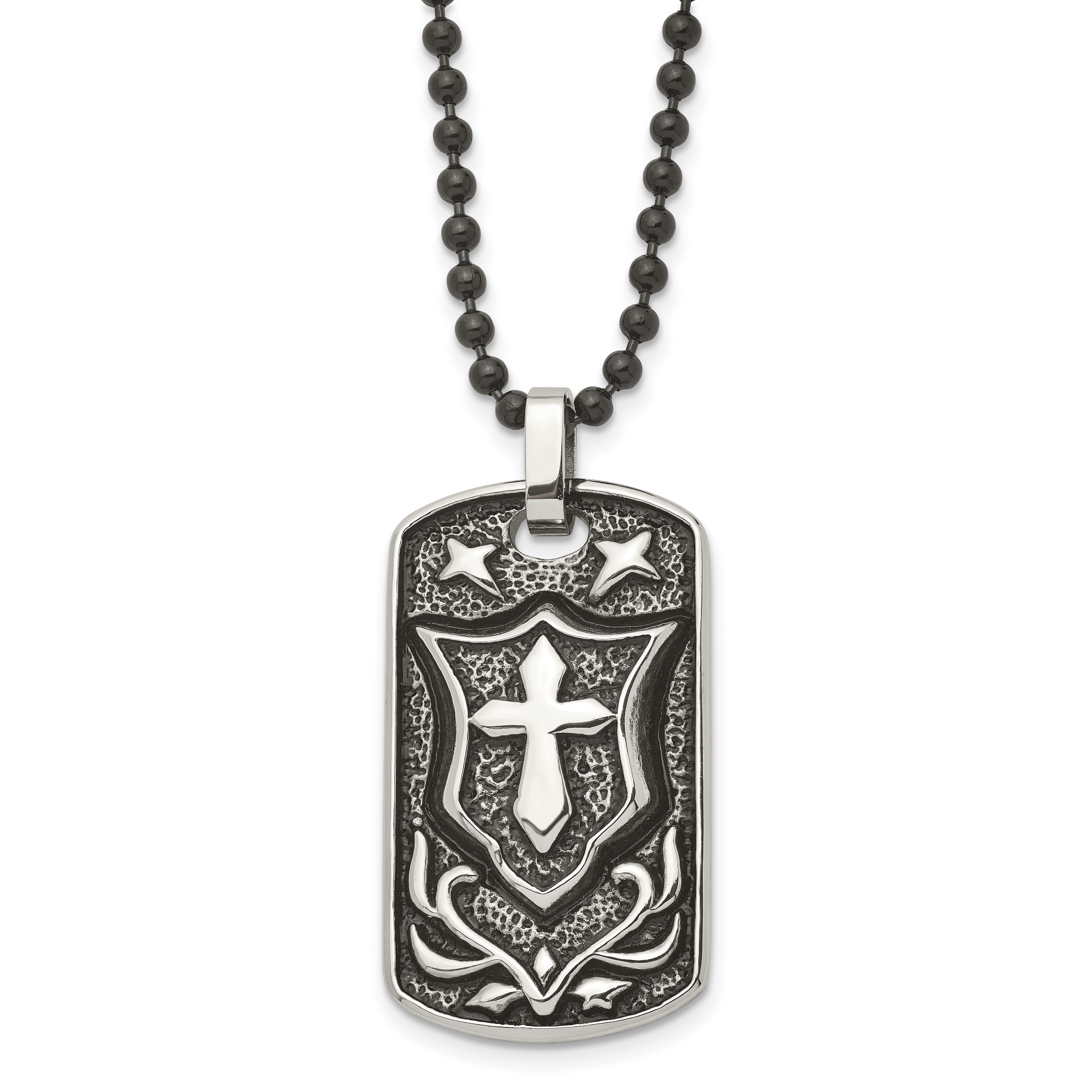 Men's Chisel Stainless Steel Antiqued Cross Pendant Necklace 24"