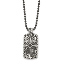 Stainless Steel Antiqued and Polished with Black Agate Cross DogTag Neckl, 30" view 3