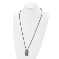 Stainless Steel Antiqued and Polished with Black Agate Cross DogTag Neckl, 30" view 4