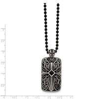 Stainless Steel Antiqued and Polished with Black Agate Cross DogTag Neckl, 30" view 5