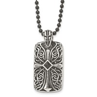 Stainless Steel Antiqued and Polished with Black Agate Cross DogTag Neckl, 30" view 1