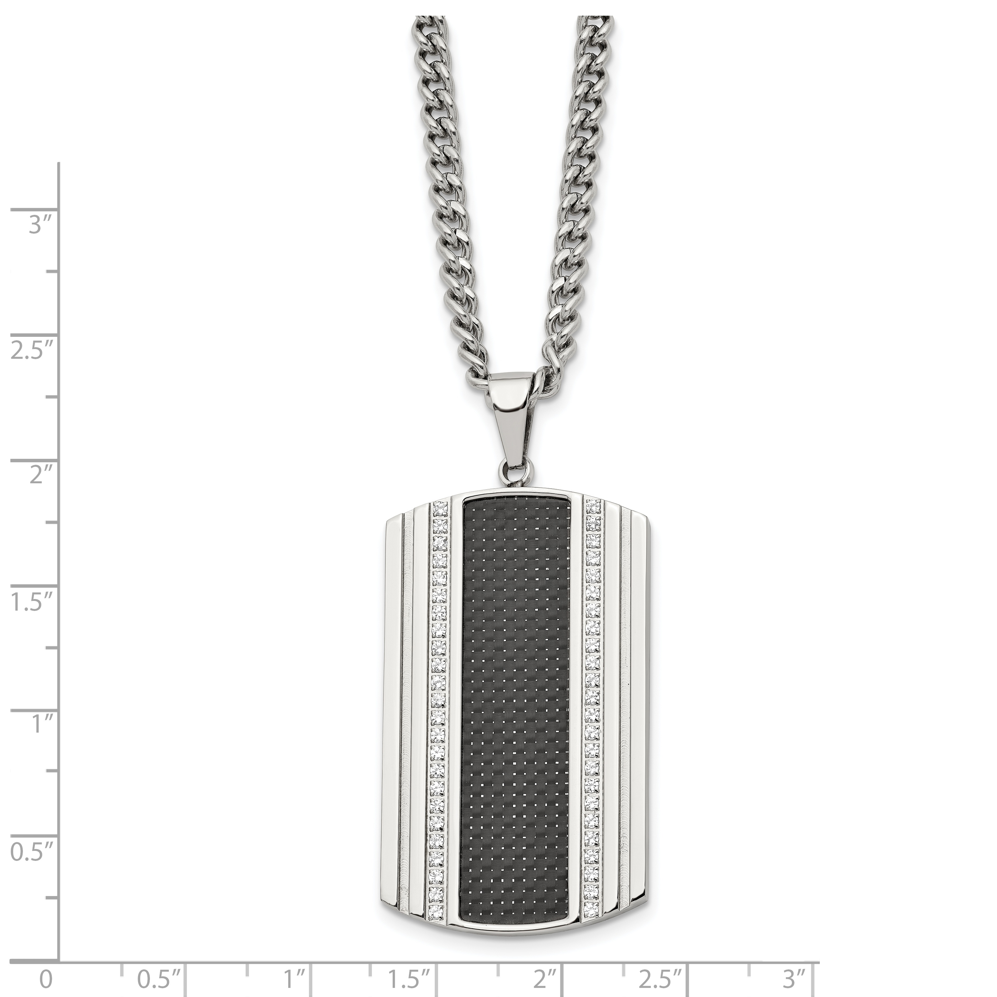 Stainless Steel Polished w/Black Carbon Fiber Inlay & CZ Dog Tag ...