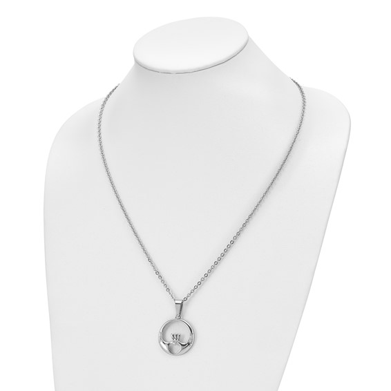 Chisel Stainless Steel Polished with CZ Claddagh Pendant on a 20 inch Cable Chain Necklace